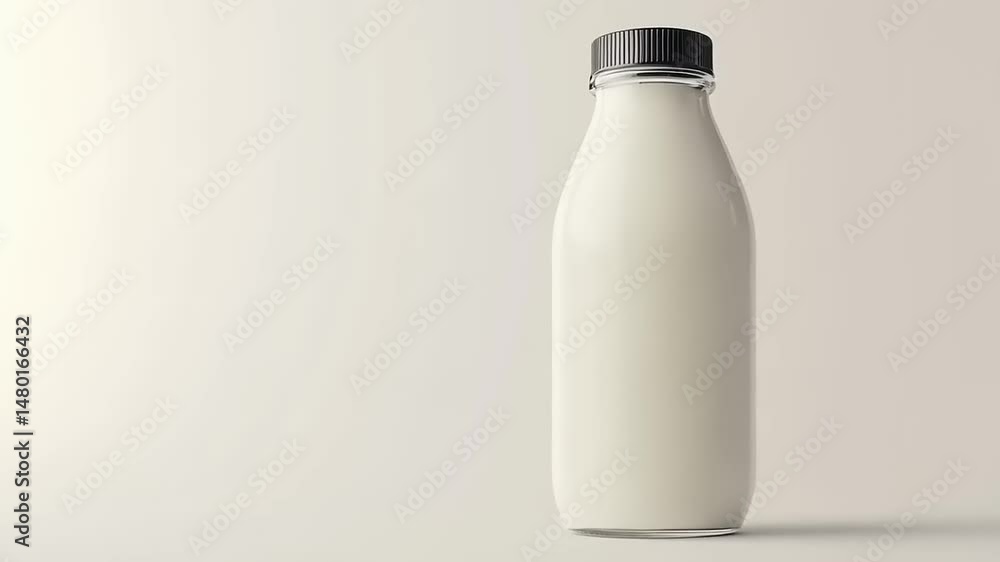 Minimalist Still Life of Fresh Milk in a Glass Bottle with Black Cap Minimalist Still Life of Fresh Milk in a Glass Bottle with Black Cap