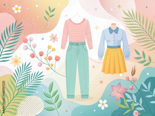 Simple Flat Manga Style Organic Digital Backgrounds for Fashion Photography