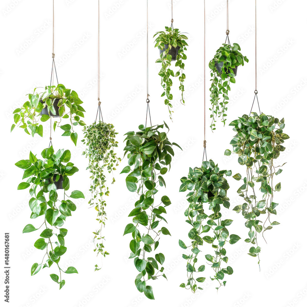 Fototapeta premium Hanging houseplants isolated on transparent background
