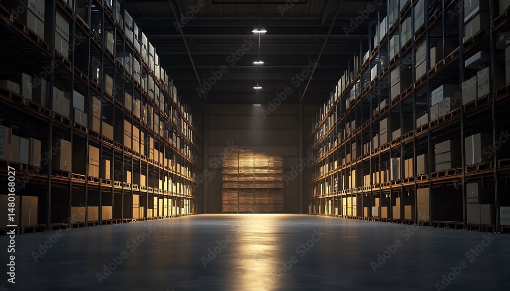 Large Warehouse with Shelves and Pallets Large Warehouse with Shelves and Pallets