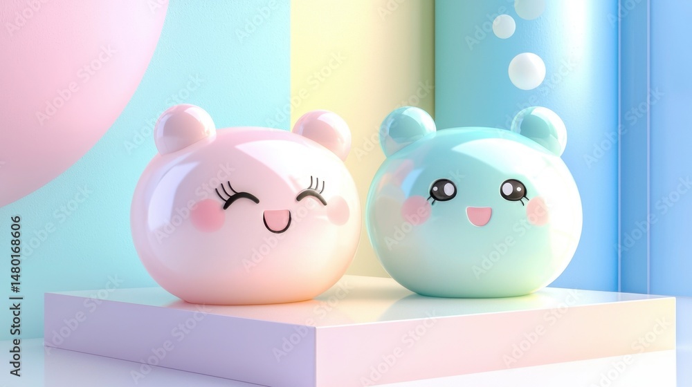 Whimsical digits 6 and 9 in pastel colors, decorated with blush and kawaii smiles Whimsical digits 6 and 9 in pastel colors, decorated with blush and kawaii smiles