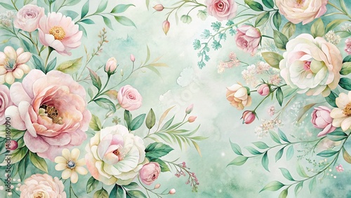 Soft Pastel Watercolor Floral Pattern: Blossoming Flowers Background