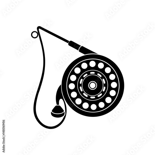 fishing reel with line on white background  .svg