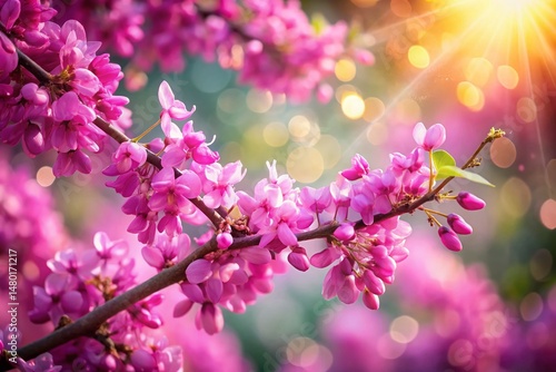 Spring Blossoms: Fuchsia Judas Tree Flowers with Bokeh Background