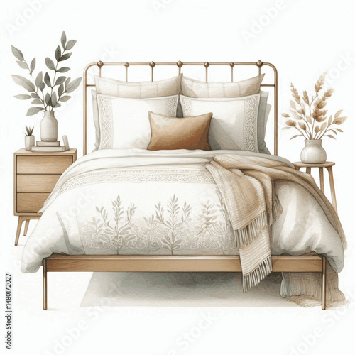 Painted Repose bed dressed isolated watercolor vector illustration svg