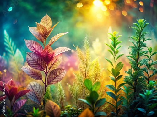 Stylish Line Art Plant Texture Website Background Double Exposure Stock Photo