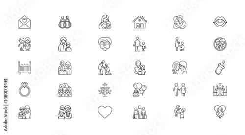 Line art depicting themes of love