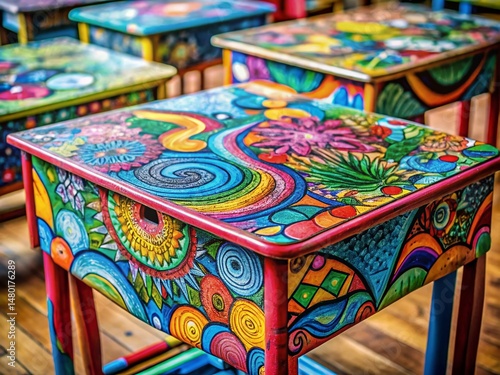 Surreal Dreamlike School Desk with Doodles - Candid Photography