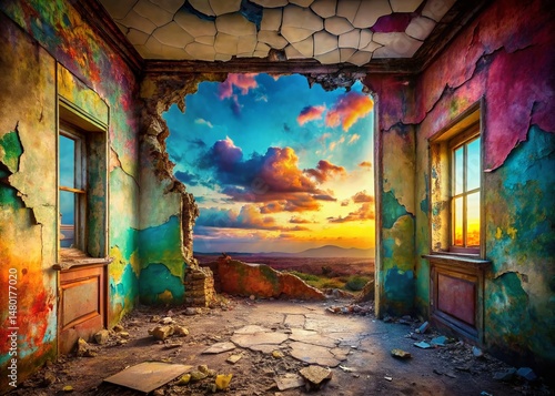 Surreal Grunge Panoramic Background: Distressed Texture Abstract Art