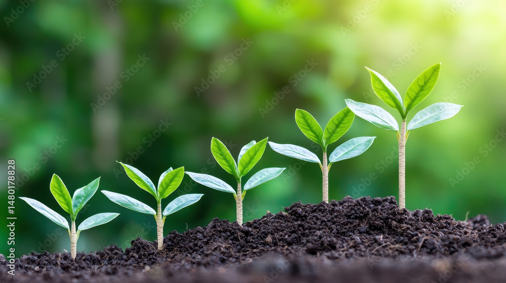 Growing plants symbolize progress and sustainability, showcasing vibrant green leaves emerging from rich soil Growing plants symbolize progress and sustainability, showcasing vibrant green leaves emerging from rich soil