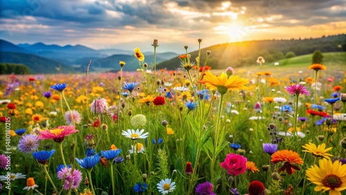 Sustainable Botanical Flower Print: Eco-Friendly Floral Landscape Art