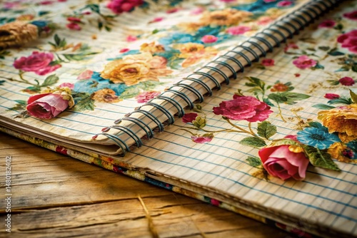 Torn Notebook Pages with Floral Pattern - Vintage Texture Background