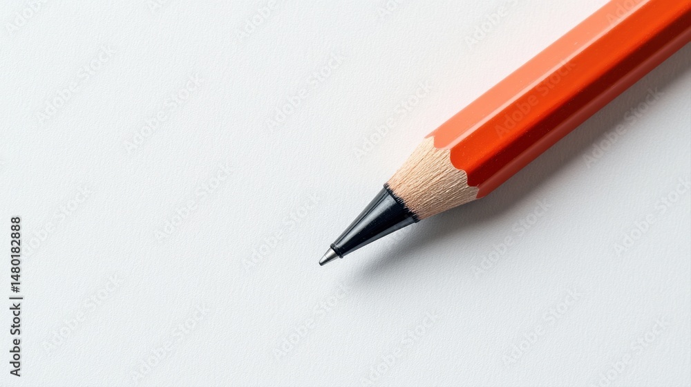 Close-Up of Orange Pencil on White Surface Ideal for Artistic and Educational Projects Close-Up of Orange Pencil on White Surface Ideal for Artistic and Educational Projects