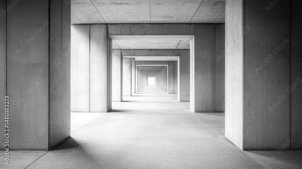 Obraz premium Modern concrete architecture building corridor design abstract wall form grey lines urban light space