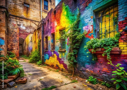 Urban Exploration: Vibrant Summer Graffiti Wall Texture Stock Photo