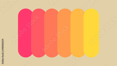 Vibrant horizontal gradient with bright yellow, orange, and pink rounded bars on beige background. Trendy and modern color palette