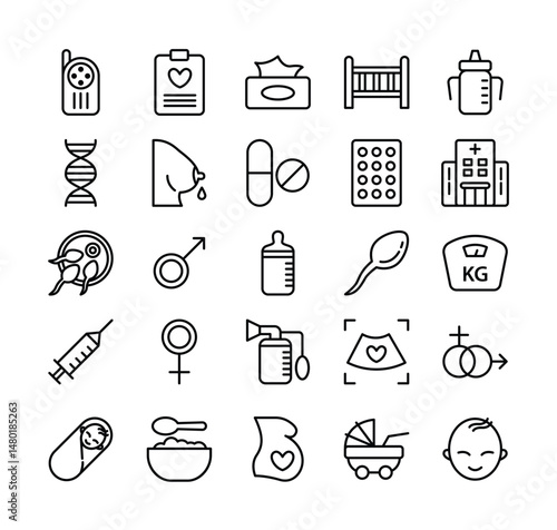 Pregnancy  Newborns Illustrated Outline Icons