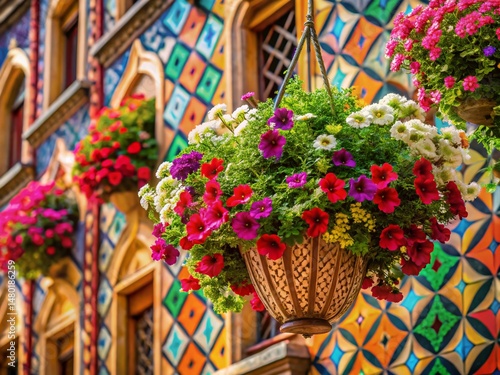 Vibrant Floral Hanging Basket - Summer Garden Decor Stock Photo