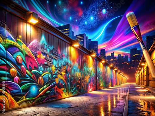 Vibrant Night Graffiti Art: Abstract Repeating Patterns & Dynamic Brushstrokes
