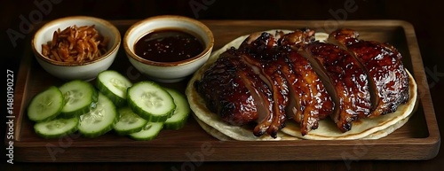 Sliced Peking duck, cucumber, sauce