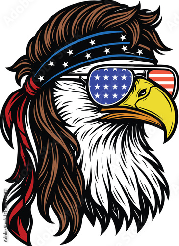 Patriotic Eagle with American Flag Sunglasses and Bandana Vector