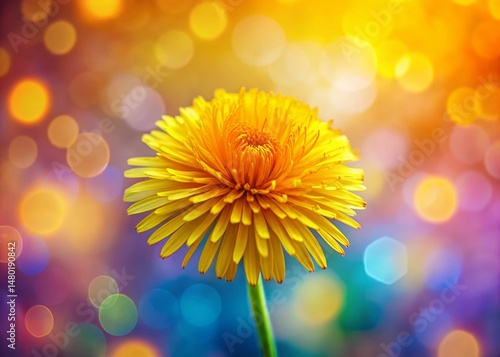 Vibrant Yellow Dandelion Closeup Macro Shot with Bokeh Background