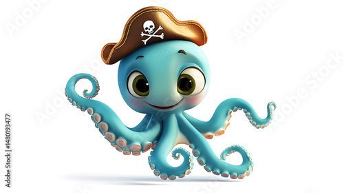 A cartoon octopus wearing a pirate hat