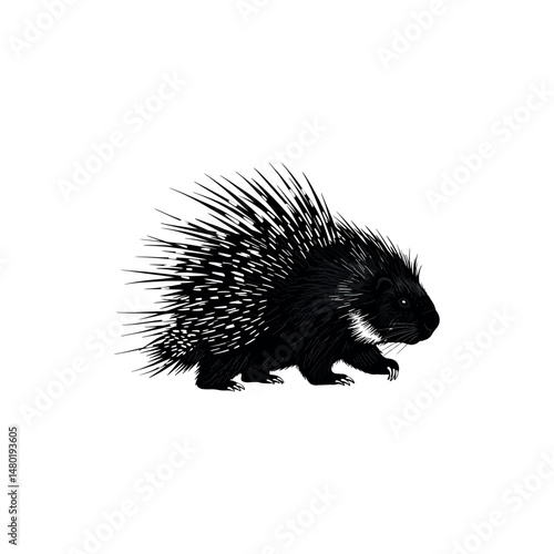 Vector silhouette of hedgehog on white background