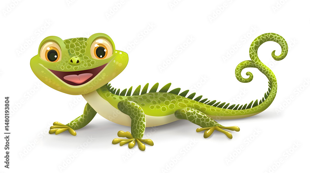 Fototapeta premium A cartoon lizard is smiling and has a tongue sticking out