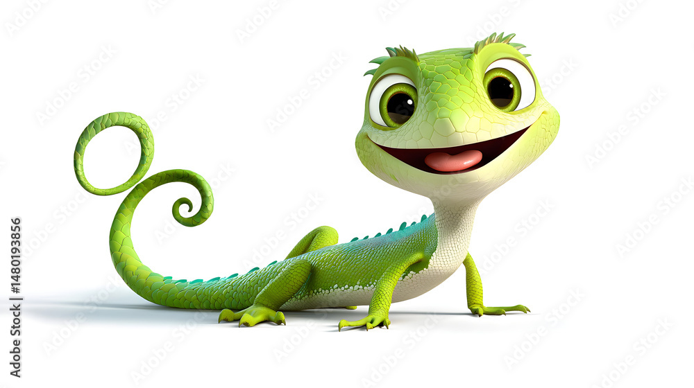 Fototapeta premium A green lizard with a smile on its face