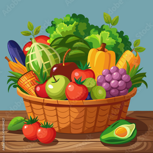 Wallpaper Mural Fresh Organic Fruits and Vegetables in a Basket Torontodigital.ca