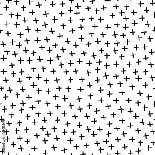 Ink abstract cross seamless pattern. Background with artistic strokes in black and white sketchy style. Hipster monochrome texture. Simple pattern.