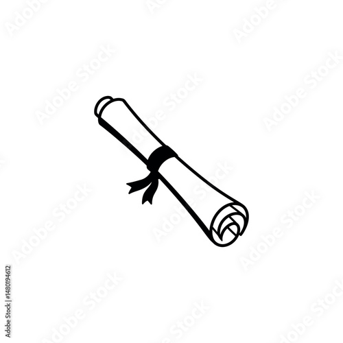 Vector silhouette of old message paper roll on white background