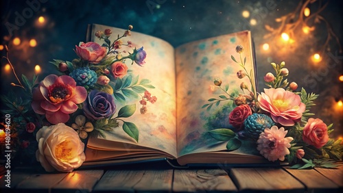 Vintage Floral Watercolor Journal Night Photography Design