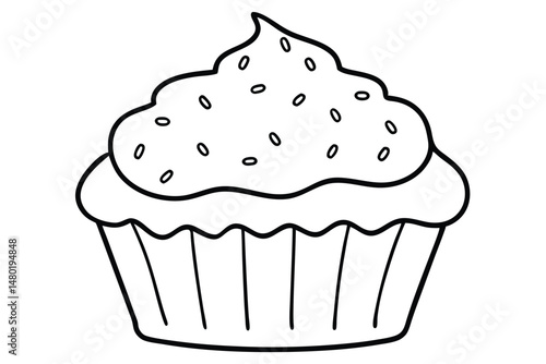 A black and white cupcake with sprinkles shows a delicious treat outline
