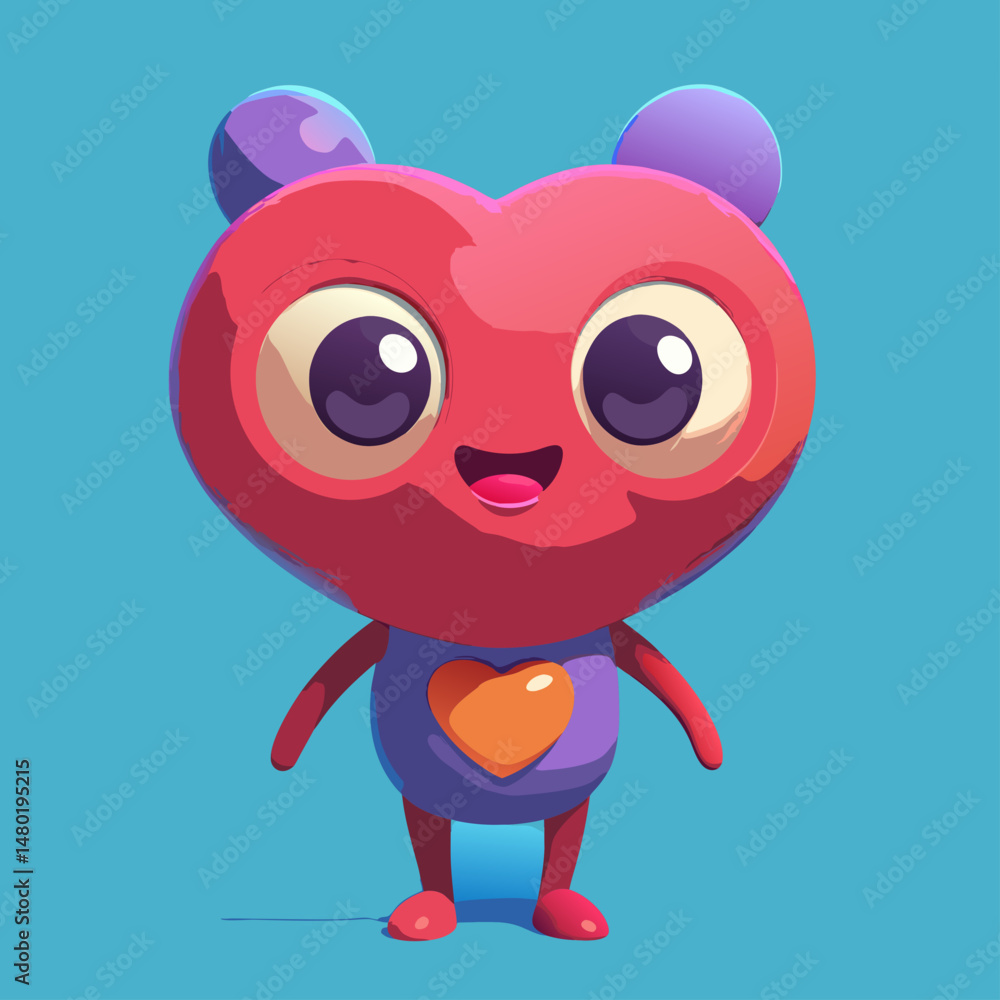 Fototapeta premium Adorable Cartoon Heart Shaped Creature with Big Eyes