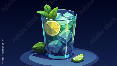 Refreshing Lime and Mint Cocktail Drink in Glass with Ice