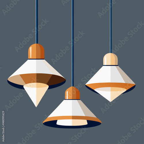 Modern Geometric Pendant Lights Interior Design Illustration