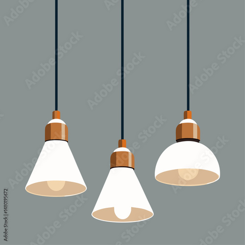 Three Modern Pendant Lights Hanging Minimalist Design
