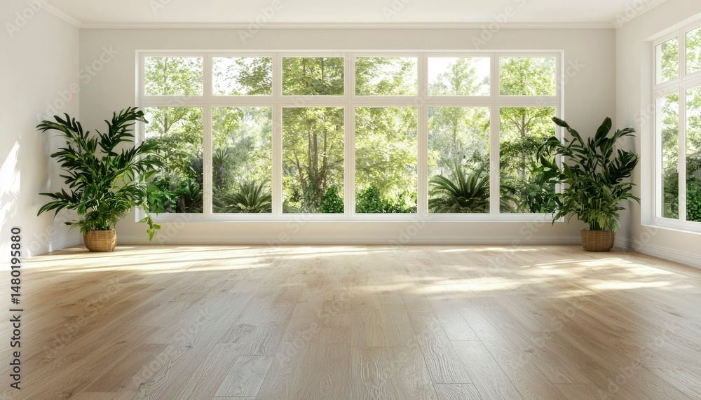 Fototapeta premium Sunlit room with large windows