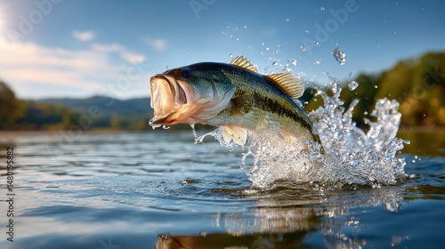 Captivating Jumping Fish Splashing in Clear Water Against Blue Sky