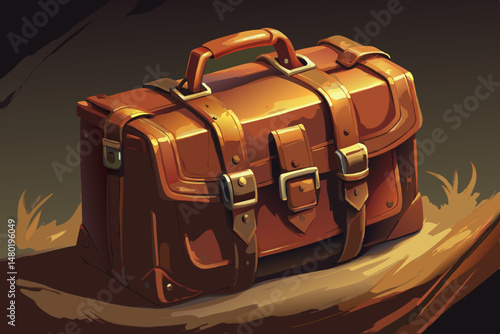 Vintage Brown Leather Travel Satchel Bag on Wooden Surface