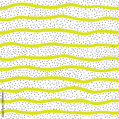 Vector seamless pattern with hand drawn black glitter textured brush strokes and stripes hand painted.