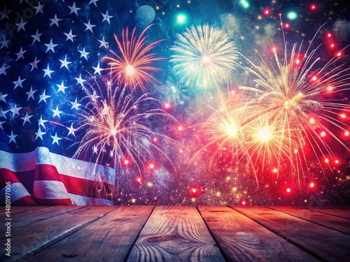 Vintage Neon Glittering 4th of July Background - Festive Independence Day Celebration Texture