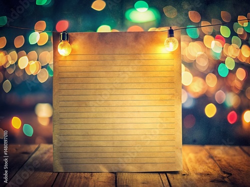 Vintage Night Scene: Soft Glow on Lined Paper Texture - Stock Photo