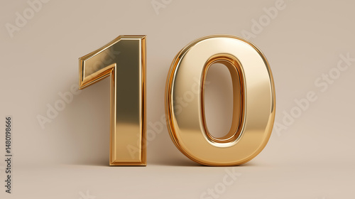 Elegant golden number 10 in 3D design design
