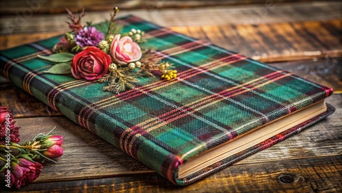 Vintage Tartan Floral Journal Cover Stock Photo