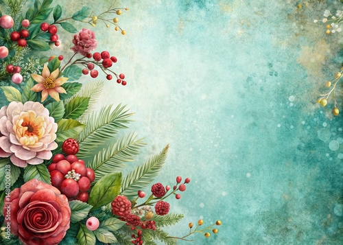 Vintage Winter Floral Background with Copy Space - Left Aligned Design