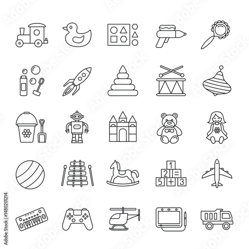 Line drawing of childrens toys