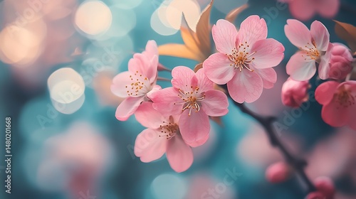 Close-up of pink cherry blossoms with a soft bokeh background